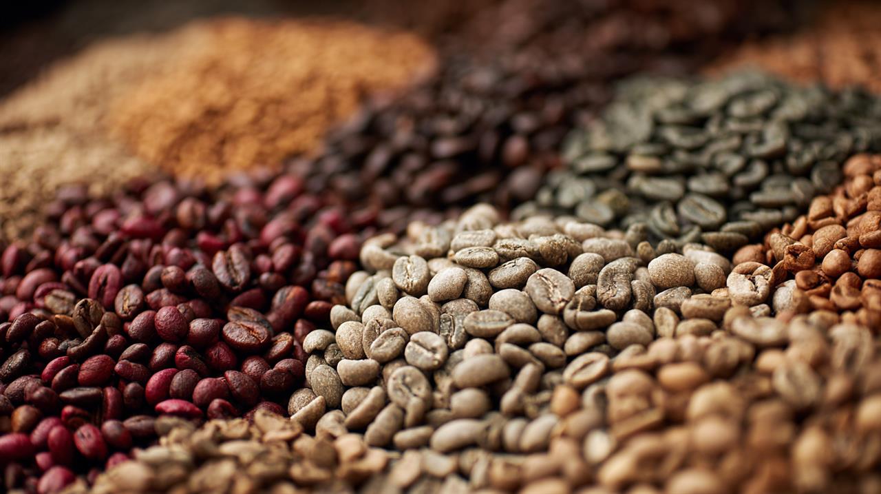 Stort udvalg af rå kaffebønner